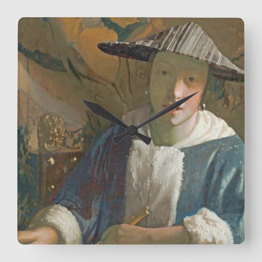 フルートを持つ若い女の子, c.1665-70 スクエア壁時計 (正面)