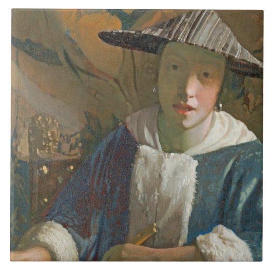 フルートを持つ若い女の子、c.1665-70 タイル (正面)