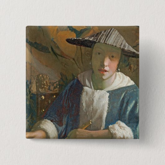 フルートを持つ若い女の子、c.1665-70 缶バッジ (正面)