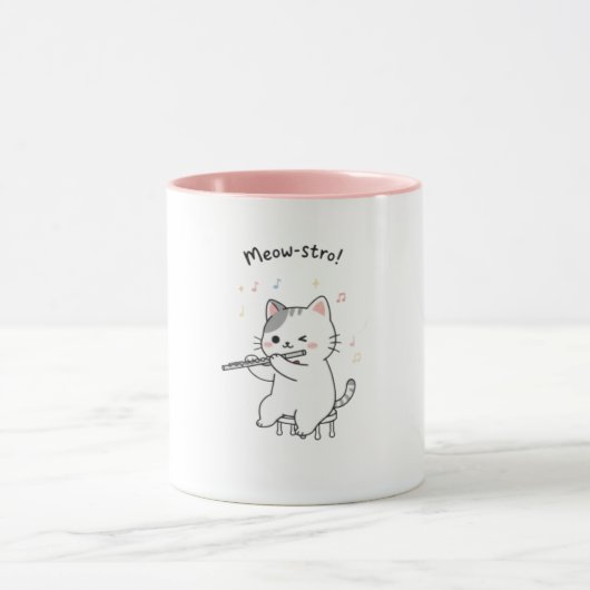 フルートを演奏する面白い猫のマグカップ マグカップ (中央)
