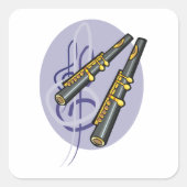 フルートエレガントデュエット音楽ミュージカル楽器 スクエアシール (正面)