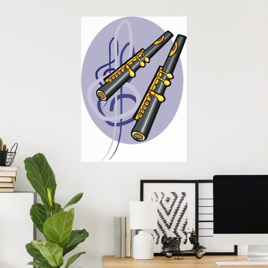 フルートエレガントデュエット音楽ミュージカル楽器 ポスター (ホームオフィス)