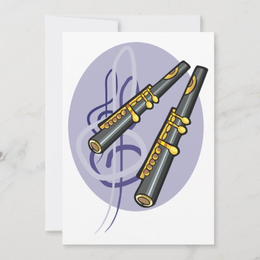 フルートエレガントデュエット音楽ミュージカル楽器 招待状 (正面)