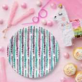 フルートストライプのティール（緑がかった色） – 紫と紫 ペーパープレート (パーティー)