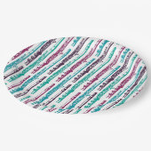 フルートストライプのティール（緑がかった色） – 紫と紫 ペーパープレート (アングル)