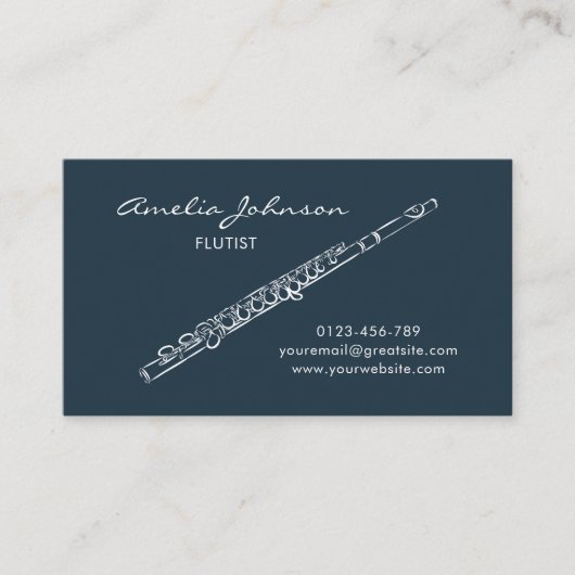 フルートネイビーブルーエレガントプロフェッショナル 名刺 (正面)