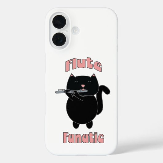 フルートファナティックピンクの黒猫かわいい Case-Mate iPhoneケース (裏面)
