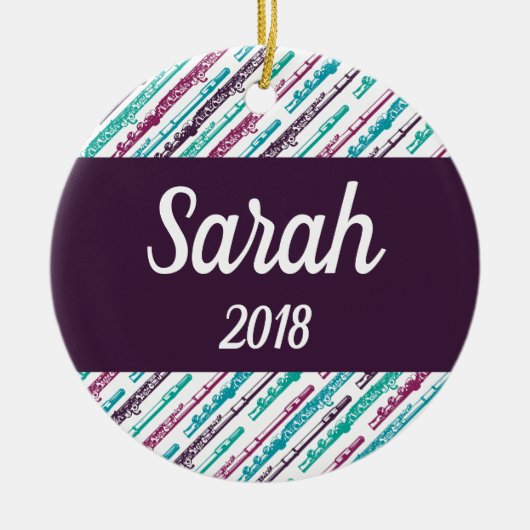 フルートプレーヤーギフトパーソナライズされたカスタム セラミックオーナメント (正面)