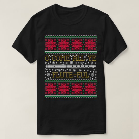 フルートマーチングバンド醜いクリスマスセーターギフト Tシャツ (デザイン正面)