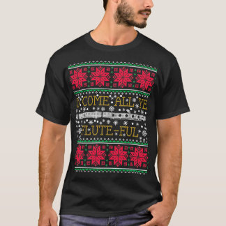 フルートマーチングバンド醜いクリスマスセーターギフト Tシャツ