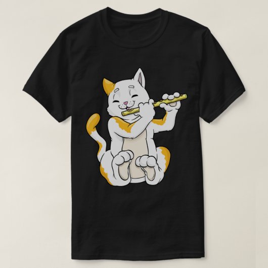 フルートミュージシャンの猫 Tシャツ (デザイン正面)