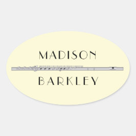 フルートミュージシャン音楽先生バンド 楕円形シール