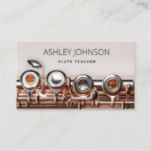 フルートモダン先生ソリスト赤面ピンクローズ金ゴールド 名刺 (正面)