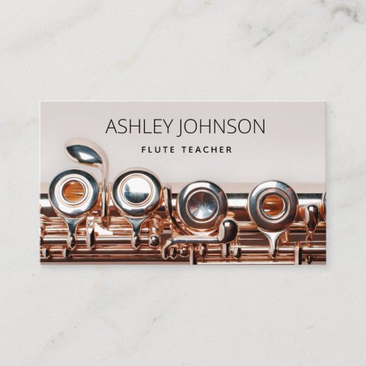 フルートモダン先生ソリスト赤面ピンクローズ金ゴールド 名刺 (正面)