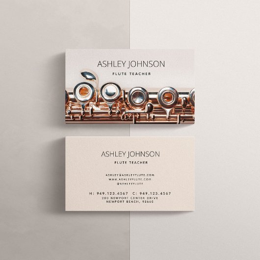フルートモダン先生ソリスト赤面ピンクローズ金ゴールド 名刺