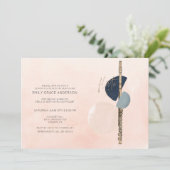 フルートリサイタル抽象芸術赤面ピンク&ネイビーブルー金ゴールド 招待状 (スタンド正面)