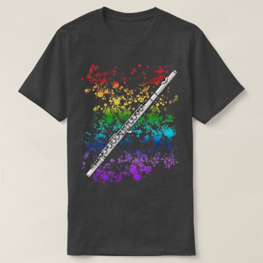 フルートレインボーカラーズフルティストウッドウィンドミュージシャン Tシャツ (デザイン正面)