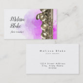 フルート先生紫の水彩背景 名刺 (正面/裏面)