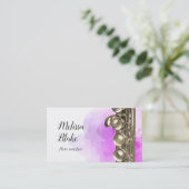 フルート先生紫の水彩背景 名刺 (スタンド正面)