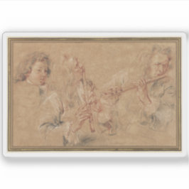 フルート勉強と少年の頭 シール