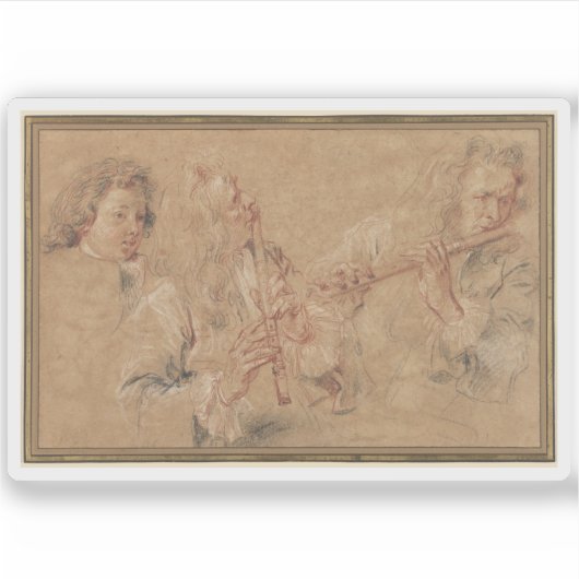 フルート勉強と少年の頭 シール (正面)