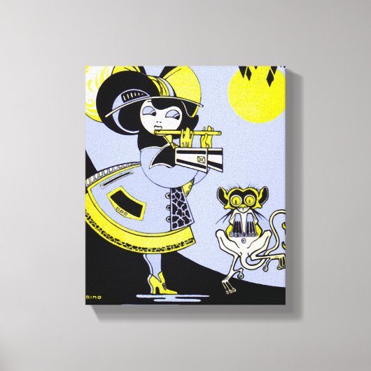 フルート奏者および猿 キャンバスプリント (正面)