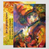 フルート奏者の肖像 ヴェネツィアンマスク ゴールドイエロー 招待状 (正面/裏面)