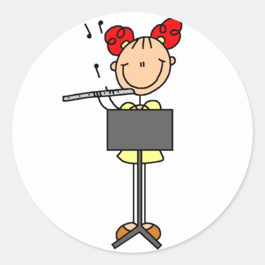 フルート奏者ステッカー ラウンドシール (正面)