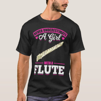 フルート奏者 少女 フルート演奏 女性 音楽 マーチング バ Tシャツ