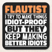 フルート奏者I物を作るおもしろい引用文・フルート スクエアペーパーコースター (正面)