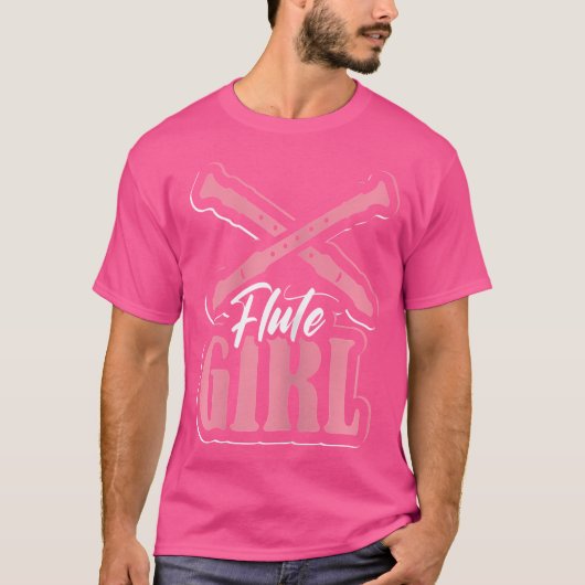 フルート女子デザインフルート奏者 Tシャツ (正面)