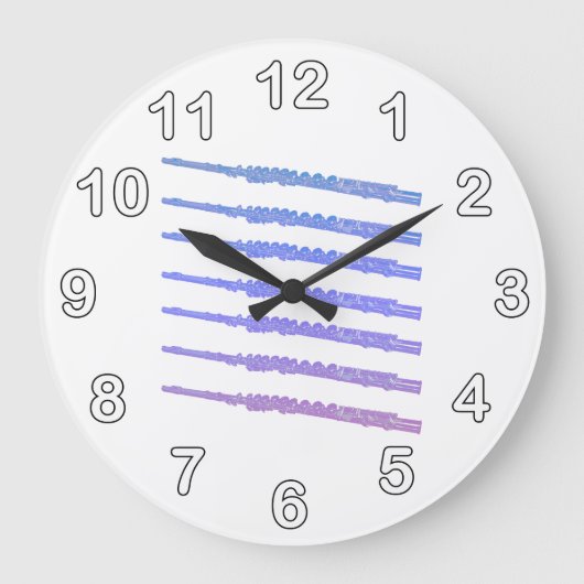 フルート木風ピンクブルーパープルナンバ ラージ壁時計 (正面)