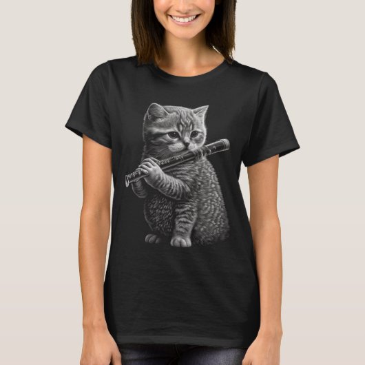 フルート猫 Tシャツ (正面)