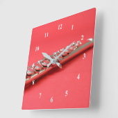 フルート生のピンクの木管音楽 スクエア壁時計 (傾斜)