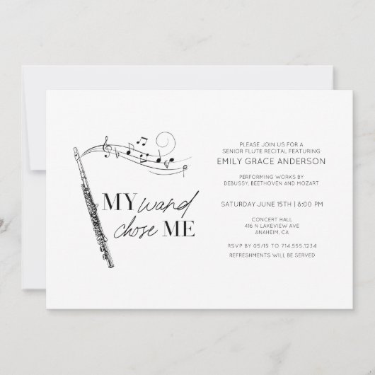 フルート発表会 私の杖が私を選んだ 黒と白 招待状 (正面)