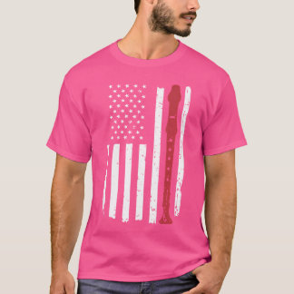 フルート米国国旗ミュージシャン楽器フルートフルート Tシャツ