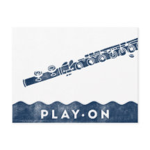 フルート葉書 – ヴィンテージレトロネイビーブルーホワイト