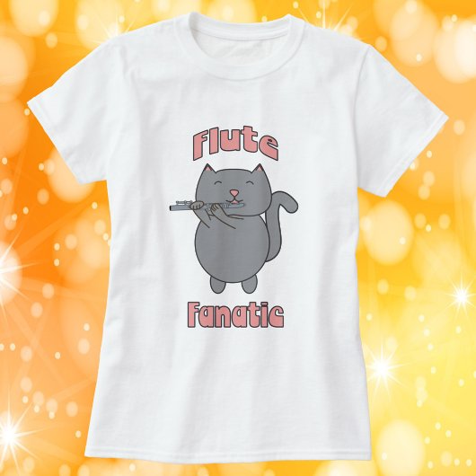 フルート ファナティック グレー 猫 ピンク Tシャツ