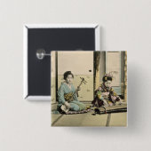 フルート、「琴」およびsamisを遊んでいる日本のな女の子 缶バッジ (正面&裏面)