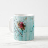 フルート 音符 ハート 青い木の花 コーヒーマグカップ (正面左)