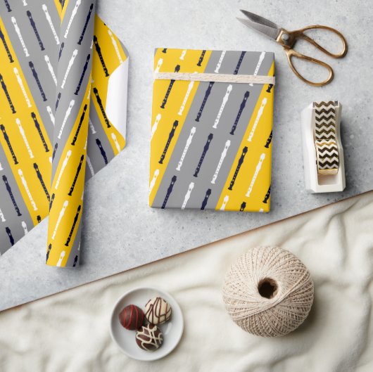 フルーモダントシンプルカッコいい音楽フルートミニマル奏者 ラッピングペーパー (クラフト)