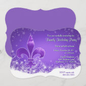 フルールとスノーフレークのパープルホリデー招待状 招待状 (正面/裏面)
