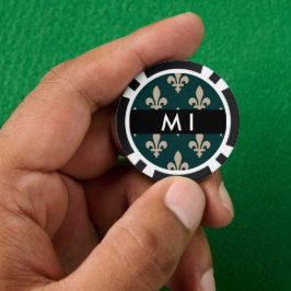 フルールドリス、グリーンにベージュ、ロイヤル、あなたの名前 ポーカーチップ