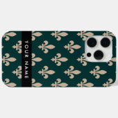 フルールドリス、グリーンにベージュ、ロイヤル、あなたの名前 Case-Mate iPhoneケース (裏面 (横))