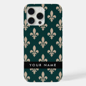フルールドリス、グリーンにベージュ、ロイヤル、あなたの名前 iPhoneケース (裏面)