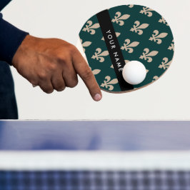 フルールドリス、グリーン地にベージュ、ロイヤル、あなたの名前 卓球ラケット