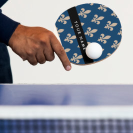 フルールドリス、ネイビーブルーにベージュ、ロイヤル、あなたの名前 卓球ラケット