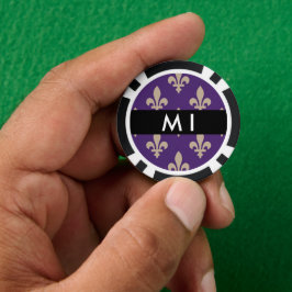 フルールドリス、パープル地にベージュ、ロイヤル、あなたの名前 ポーカーチップ