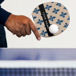 フルールドリス、ベージュのネイビーブルー、ロイヤル、あなたの名前 卓球ラケット
