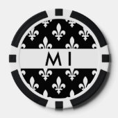 フルールドリス、白黒、白、あなたの名前 ポーカーチップ (正面)